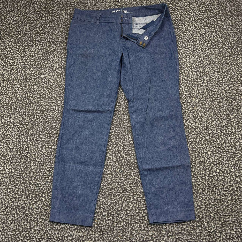 Old Navy Pixie Mid Rise Ankle Pants Women 6 Regular Blue Linen Blend Trousers